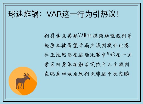 球迷炸锅：VAR这一行为引热议！